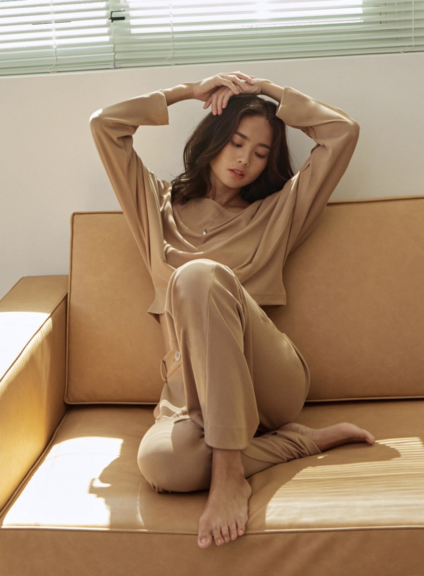 休閒短版連袖圓領上衣